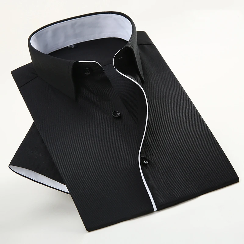 Новое поступление Брендовые мужские Саржевые рубашки с коротким рукавом рубашки для бизнеса, торжественных случаев для мужчин Модная одежда