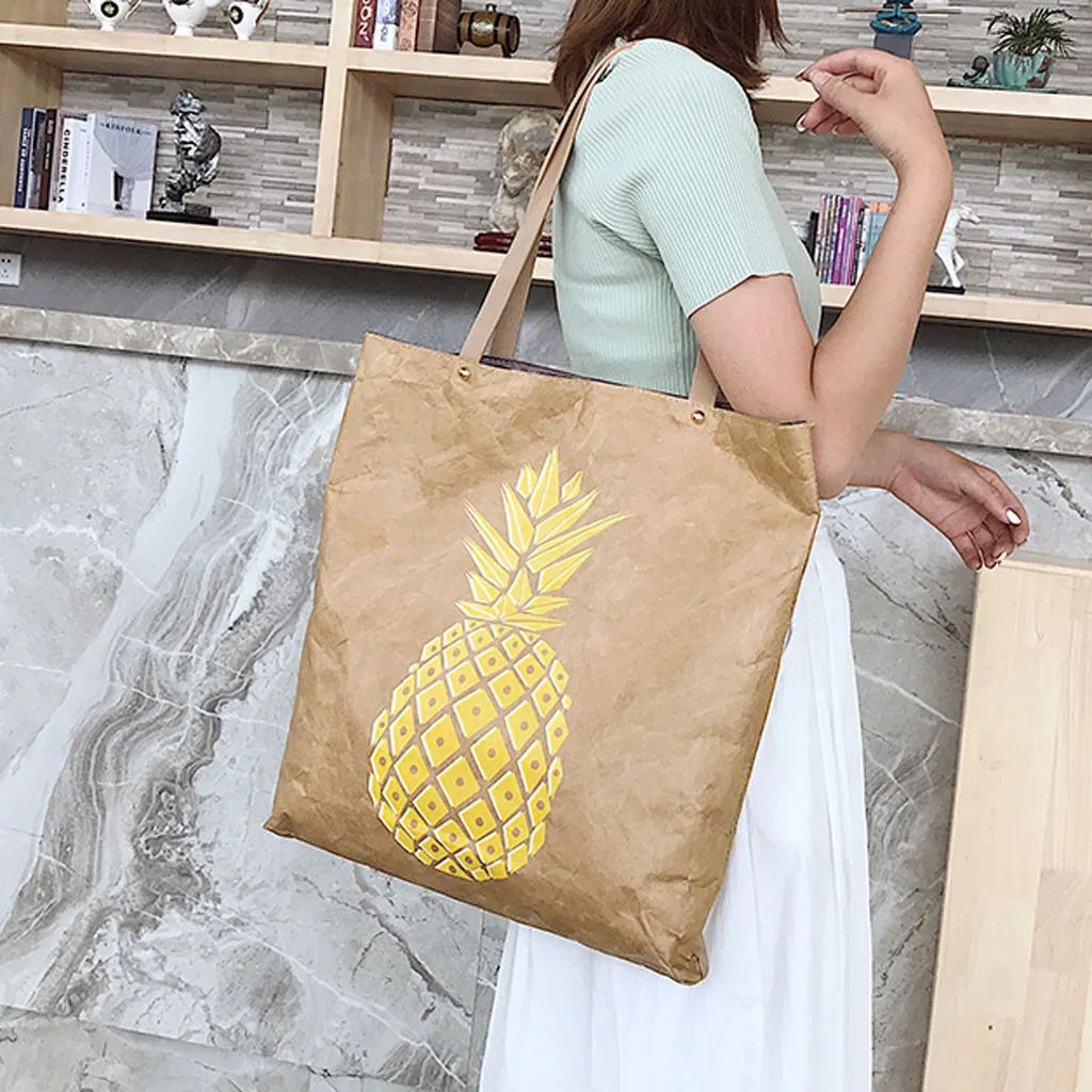 

NEW Wood Women Kraft Paper Vintage Shoulder Bags Letter Solid Casual Tote Handbags PU Leather Travel Shopping Pack