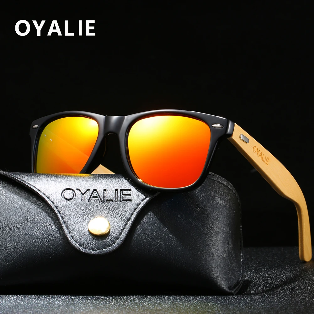OYALIE поляризационный очки в деревянной оправе для женщин Polaroid брендовые дизайнерские UV400 зеркальные линзы бамбуковые солнцезащитные очки для мужчин с футляром