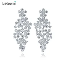 Luoteemi Фирменная Новинка цветы Форма Bijoux Шинг CZ кристально белого золота-Цвет Jewelry Висячие серьги для Для женщин партии orecchini подарки