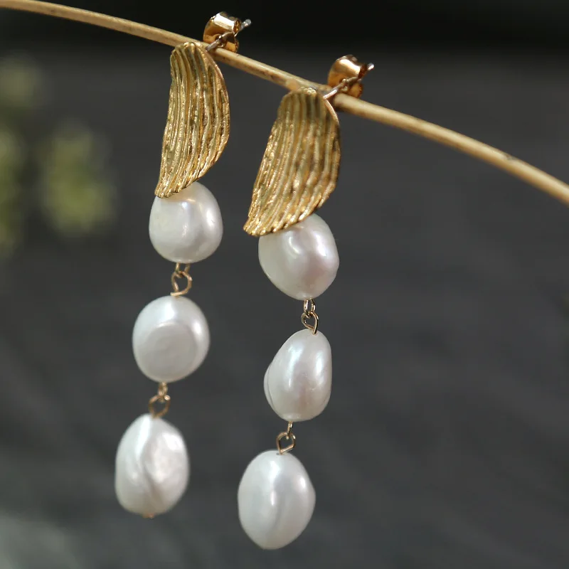 

Fashion silver needle natural freshwater pearl stars in baroque long earrings eardrop fashion temperament