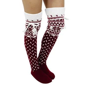 

Women Christmas Warm Thigh High Long Stockings Knit Over Knee Socks Xmas