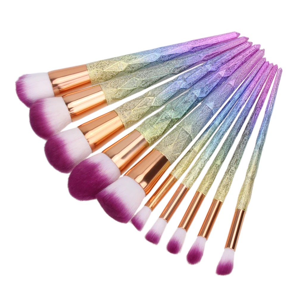 10pcs Diamond Shape Makeup Brush Set Dazzle Glitter Foundation Powder