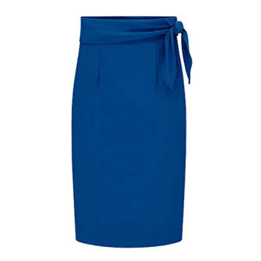 

2019 Spring Fashion Women Split Skits with Sashes Sexy High Waist Pencil Jupe Ladies Office Elegant Split Knee Length Skirt