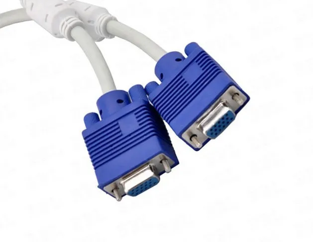 High Quality 1 Computer To Dual 2 Monitor VGA Splitter Cable Video Y Splitter 15 Pin Two Ports Male To Female