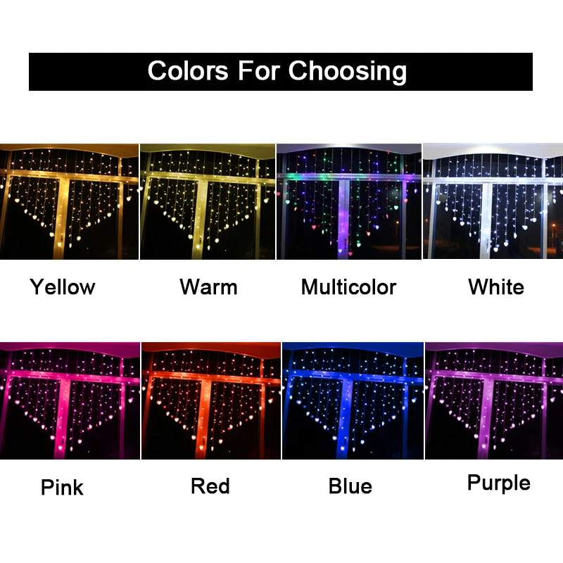 JULELYS 2 * 1.5 124 Bulbs Heart LED Curtain Lights Christmas Garland Window LED Lights Decoration For Wedding Valentine's Day JULELYS 2 * 1.5 124 Bulbs Heart LED Curtain Lights Christmas Garland Window LED Lights Decoration For Wedding Valentine's Day