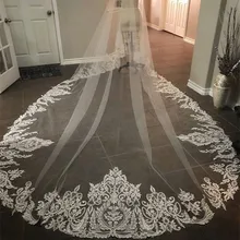 Новые Элегантные Свадебные вуали белого цвета слоновой кости один слой кружева аппликации собора длина Индивидуальный заказ Расческа свадебная вуаль