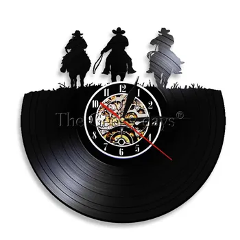 

1Piece Vinyl Record Wall Clock with a Horseshoe and Cowboy Modern Wall Decor Gift Idea Vintage Laser Etched Vinyl LP Record