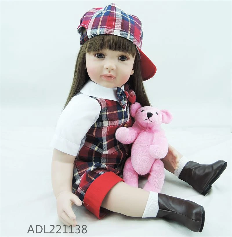 

22in "55cm Hiqh quality bebe reborn menina de fashion american baby girl with little pink toy bear silicone reborn baby dolls