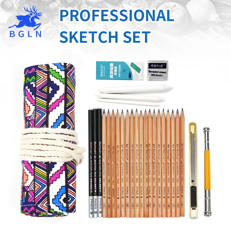 

36 Holes National Bag+Marco Pencil+Marco Charcoal+4B Solf Eraser +Kneaded Eraser+Double-edged Pencil Extender+Paper Eraser Art