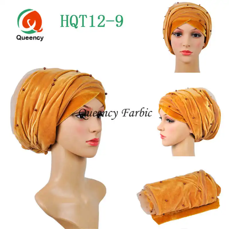 Африканский дизайн женские повязки для волос геле твердая сетка из бисера шарф-тюрбан в африканском стиле один шт/комплект 9 цветов Африканский тюрбан для Женская повязка на голову - Цвет: gold
