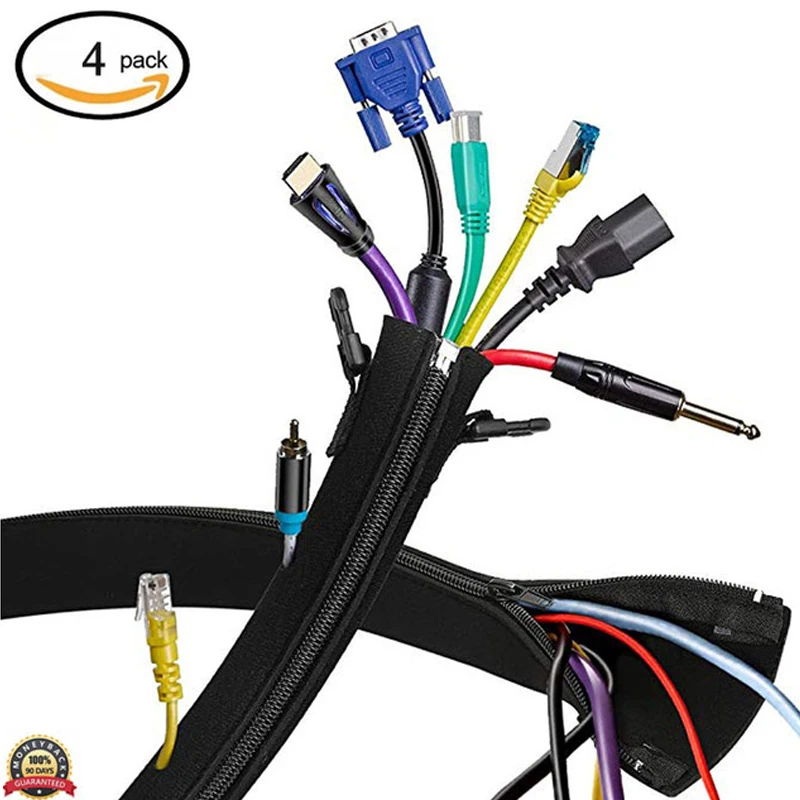

Cable Management Sleeve II Expandable Computer Cord Organizer System Flexible Desk Wire Sleeve with Zipper Protector TV Audio