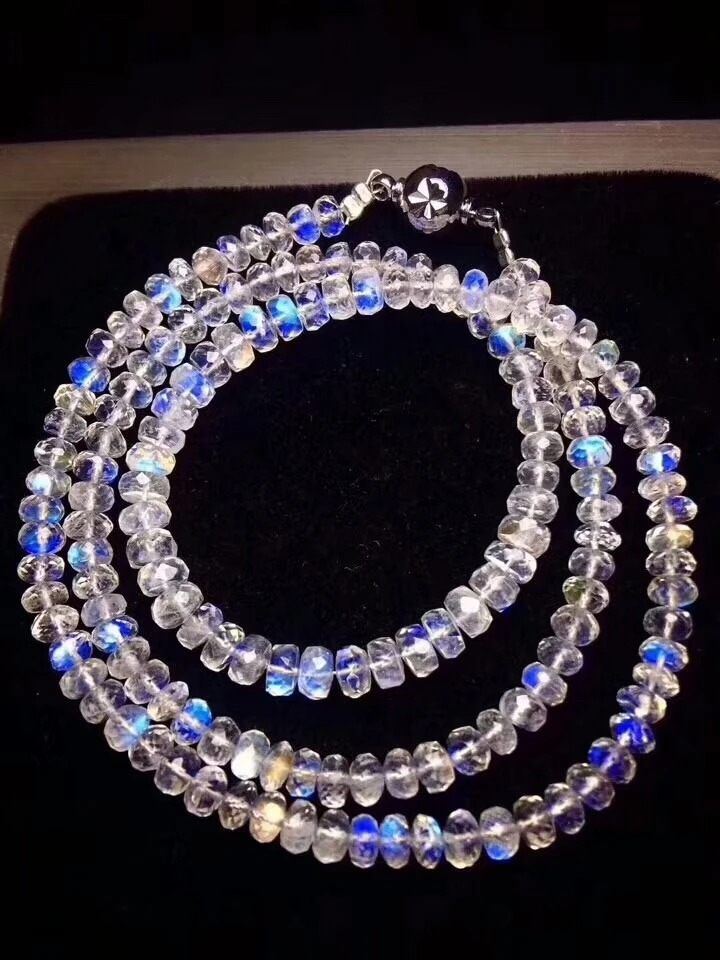 

Genuine Blue Lights Natural Moonstone Bracelets Women Female Stretch 7mm Crystal Abacus Beads Bracelet Necklace AAAAAA