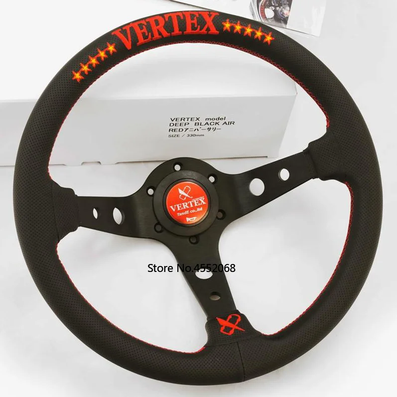 Синий/красный 330 мм VERTEX 10 звезд jdm Гоночный черный из натуральной кожи Drift руль - Название цвета: Красный