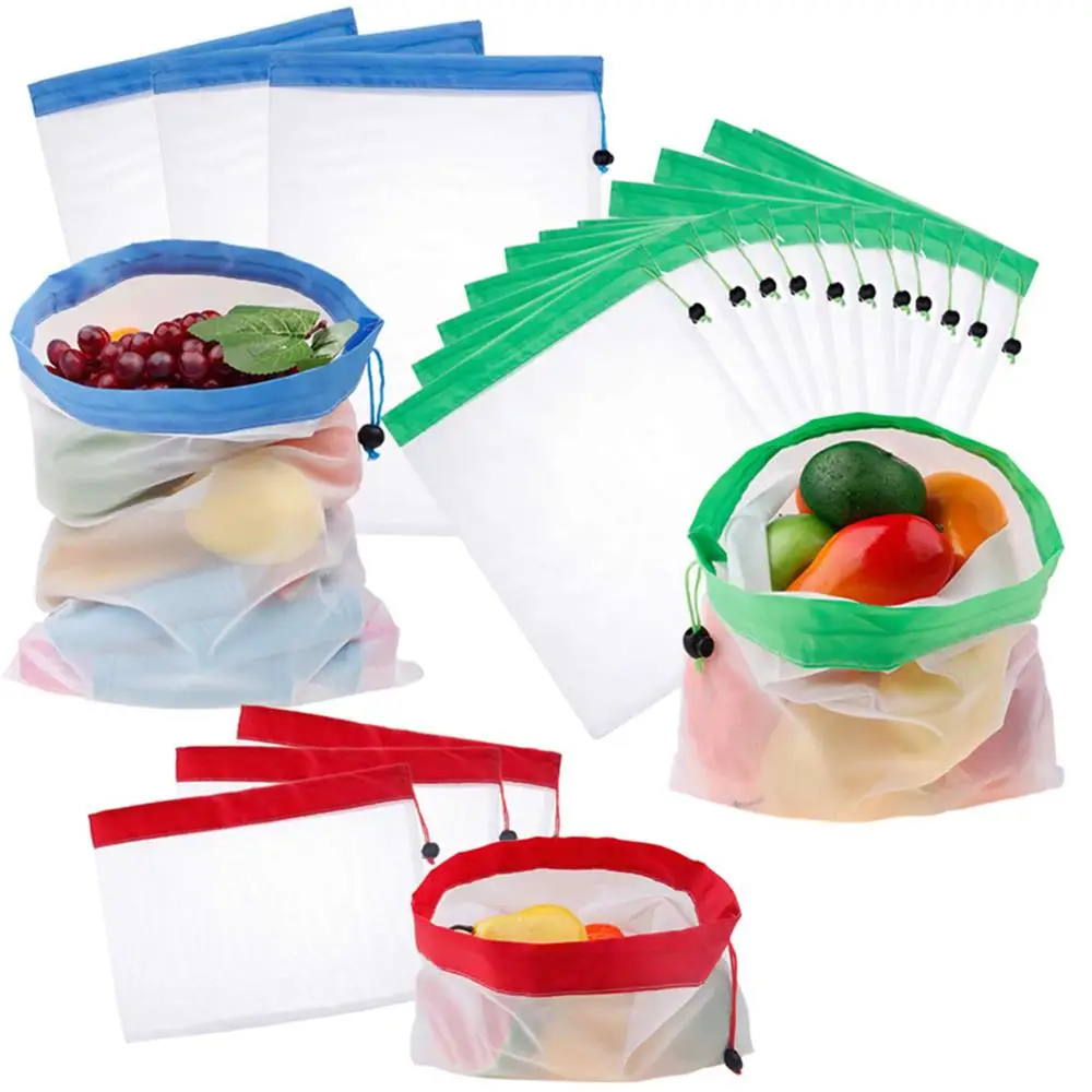 12 шт./лот многоразовые сетки производить сумки моющиеся экологически чистые сумки для продуктовых покупок хранения фрукты овощи игрушечные лошадки разное