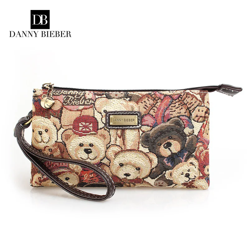 Ms hand bag 2016 new European and American style bear canvas phone bag zipper zero wallet