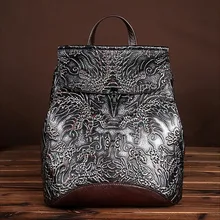 Alta Calidad Genuina de Cuero Repujado Mujeres Mochila de Estilo Nacional de la Vendimia Mochila Mochila Escolar Mochila de Viaje Mochila Informal