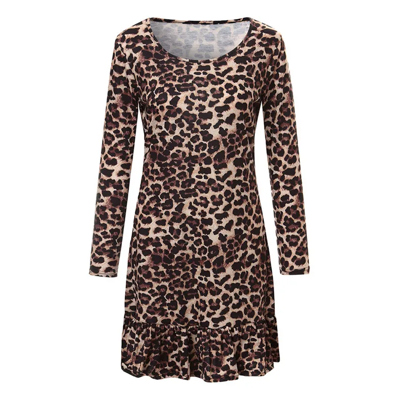 Fashion dress Autumn 2018 beach dress Women O Neck Leopart Print Mini Dress Long Sleeve Party Club Wrap Tea Dress robe O11#N (4)