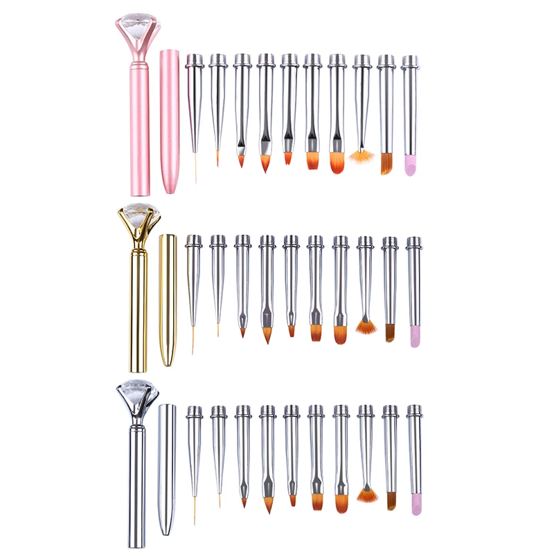 

10 In 1 Replaceable UV Nail Art Brushes Set Liner Gradient Pen Cuticle Pusher Glass Powder Liquid Container Bowl Dappen Dish