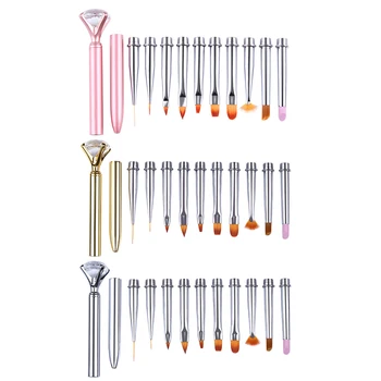 

10 In 1 Replaceable UV Nail Art Brushes Set Liner Gradient Pen Cuticle Pusher Glass Powder Liquid Container Bowl Dappen Dish