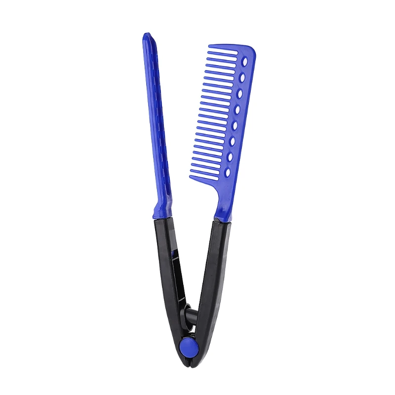 

1pc V Type Folding Hair Straightener Comb DIY Salon Styling Tool Blue hot sale