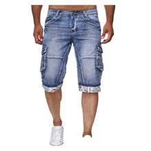 KIMSERE мужские летние джинсовые шорты Карго с несколькими карманами Спецодежда Короткие джинсы для мужчин закатать промытый синий размер s-xxxl