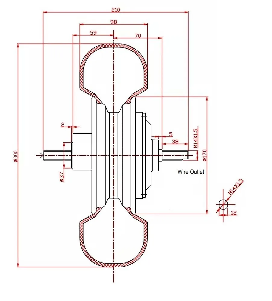 Drawing of 13 inch hub motor
