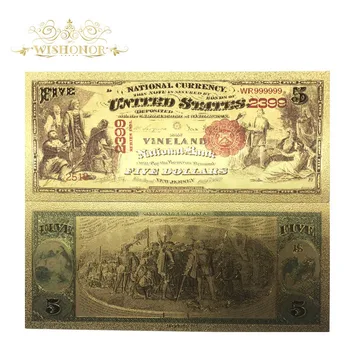 

100pcs/Lot 1875 Year The United States USD 5 Dollar Gold Banknotes in 99.9% Gold Fake Paper Money For Business Gifts