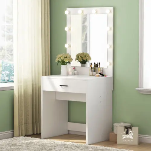 Modern 10 Led Lighted Vanity Table With Drawer And Mirror Women