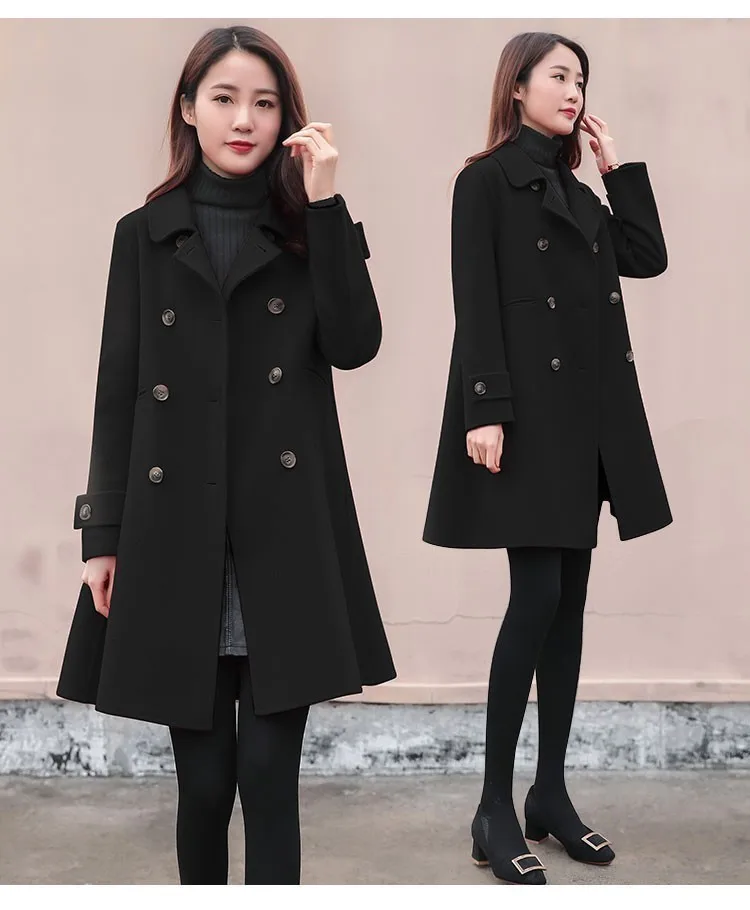 5XL, весеннее шерстяное пальто,, большой размер, весеннее платье, Женское пальто, милая модная версия, шерстяное красное пальто, свободное шерстяное пальто AS236 - Цвет: Черный