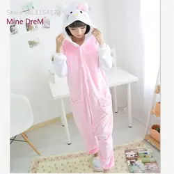 Kigurumi Hello kitty Косплей комбинезоны пижамы мультфильм животных Костюм пижамы взрослые Комбинезоны для вечеринки платье Хэллоуин pijamas