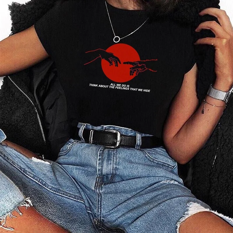 

kuakuayu HJN All We Do Is Think About The Feelings That We Hide Unisex Tumblr Quotes T-Shirt Grunge Style Fashion Graphic Tee
