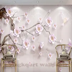Новый китайский стиль 3D обои гостиной спальня фрески рельеф стерео цветок сливы art ТВ настенные фрески обои для стен 3 d