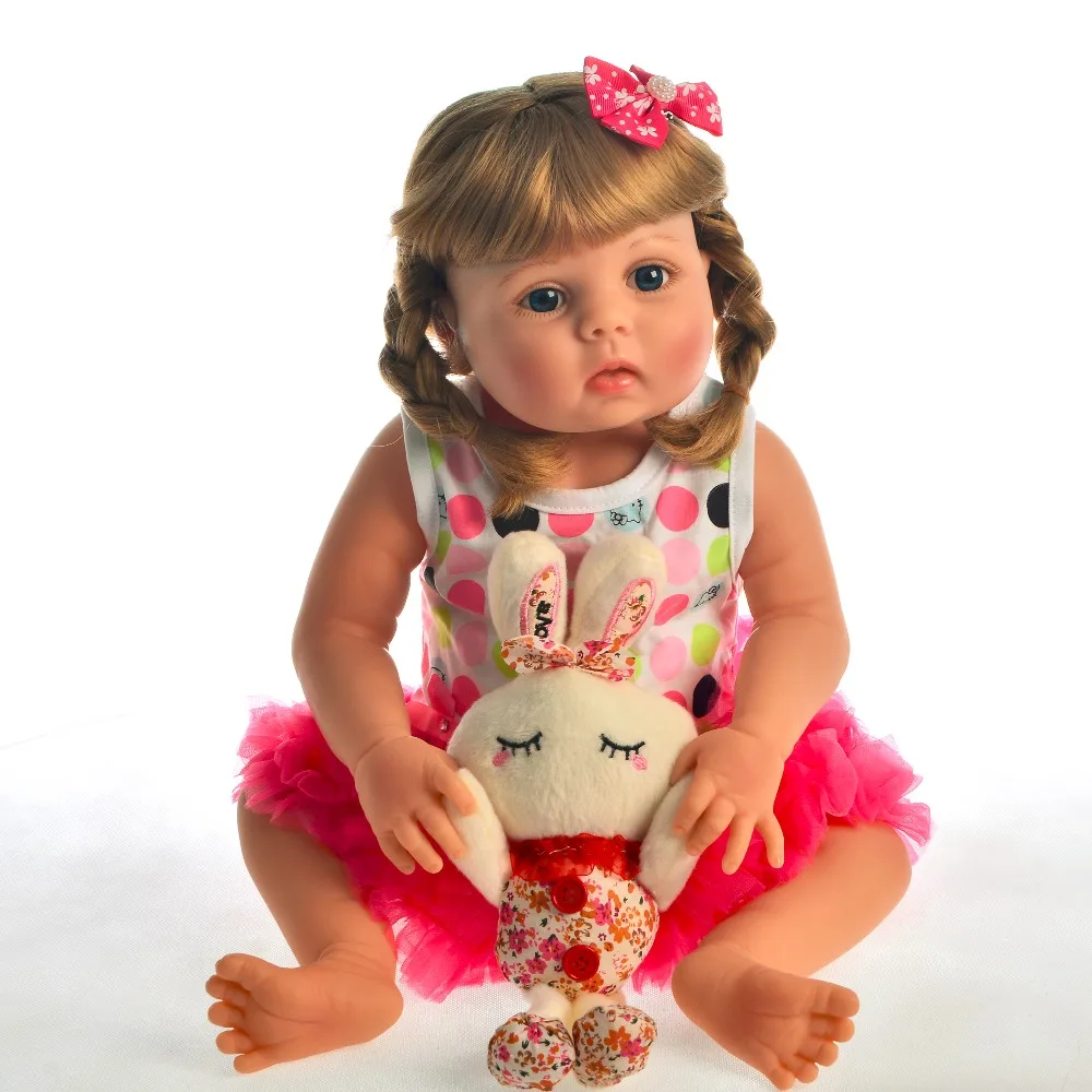 23 ''силиконовые виниловые очаровательные изысканные светлые малыши Bonecas с плюшевой игрушкой девочка ребенок bebe кукла возрожденная менина 55 см голубые глаза