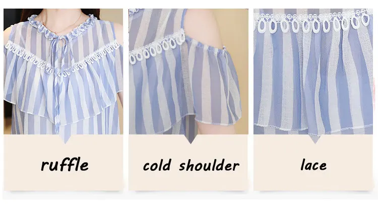 2018 New Women Chiffon Blouse Ruffled Striped Shirts Summer Open Shoulder Tops Blouses Women Fashion Bow Blusas Femininas Shirt (7)
