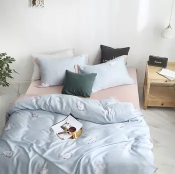 

blue rabbit bedding set adult teen child kid,full queen king cute cartoon double home textile flat sheet pillow case quilt cover