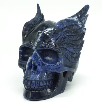 

4" Blue Sodalite Stone Wing Skull Carved Realistic Crystal Healing Decor