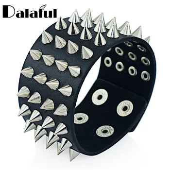 

Unique Four Row Cuspidal Spikes Rivet Stud Wide Cuff Leather Punk Gothic Rock Unisex Bangle Bracelet Men Jewelry S263
