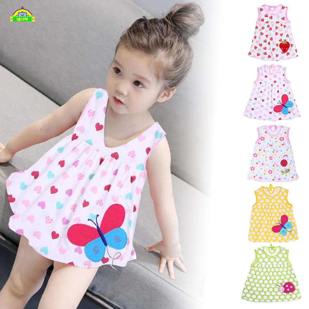 

Cotton Baby Girls Vest Dress Kids Sundress Princess Shirt Dresses Summer Girl Sleeveless Princess Dress Baby Vest