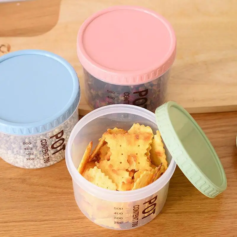 

S/L Round Transparent Plastic Food Storage Organizer Bins Container Sealed Cans Antibacterial Jars Bottle Box with Cover Lid