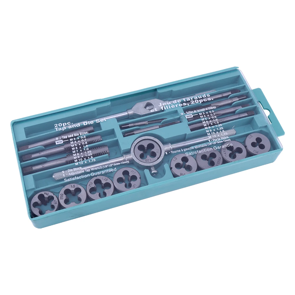 

20Pcs Tap Dies Set 1/16''--1/2'' NC Screw Adjustable Thread Plugs Taps Wrench Alloy Steel Hand Screw Taps Cutting Hand Tools
