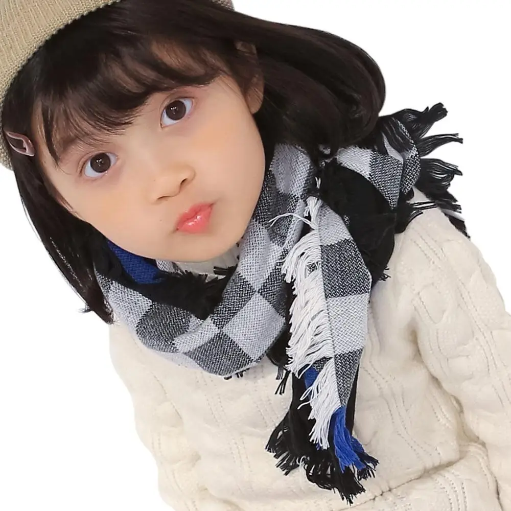Детский клетчатый шарф унисекс, осенне-зимний шарф для мальчиков и девочек, теплый для шеи, теплые кашемировые шарфы с кисточками - Цвет: Зеленый