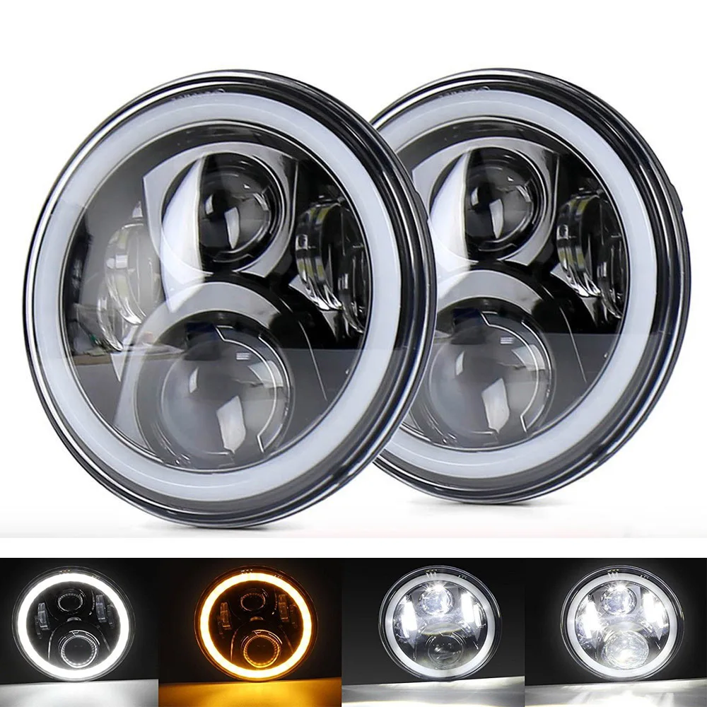 7 Inch Headlight Round Led with Angel Eye Auto for Russian Cars