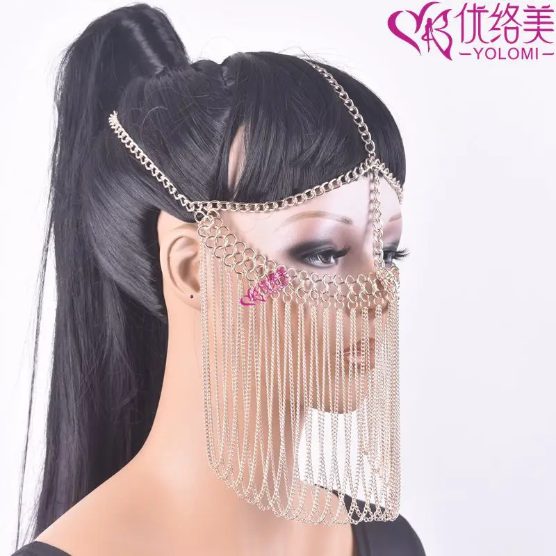 YOLOMI маска для лица украшения для тела лицо ювелирные изделия с вуалью головной убор цепь-маска для лица