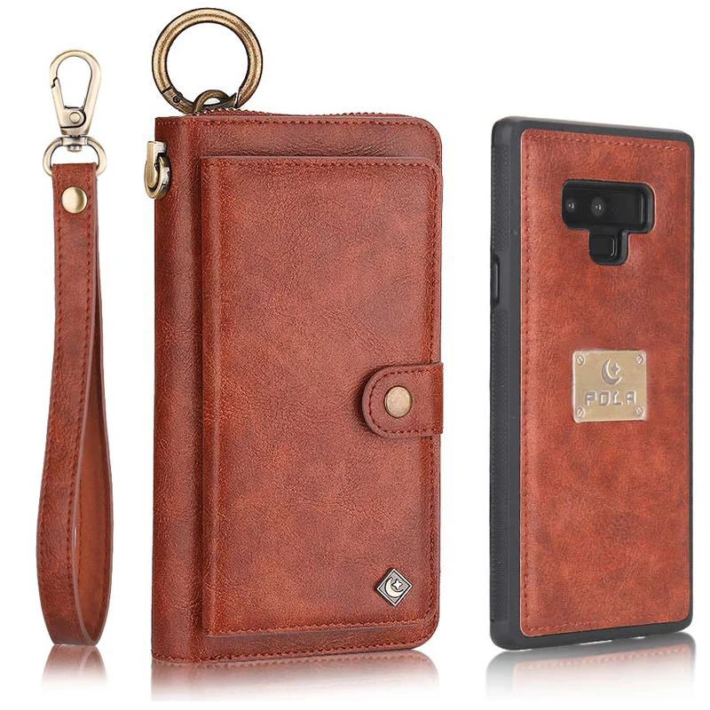 

Flip Multi Zipper Bag Case for Samsung Note9 Handstrap Split Wallet Leather Case Phone Waist Bag Cover for Samsung Galaxy Note8