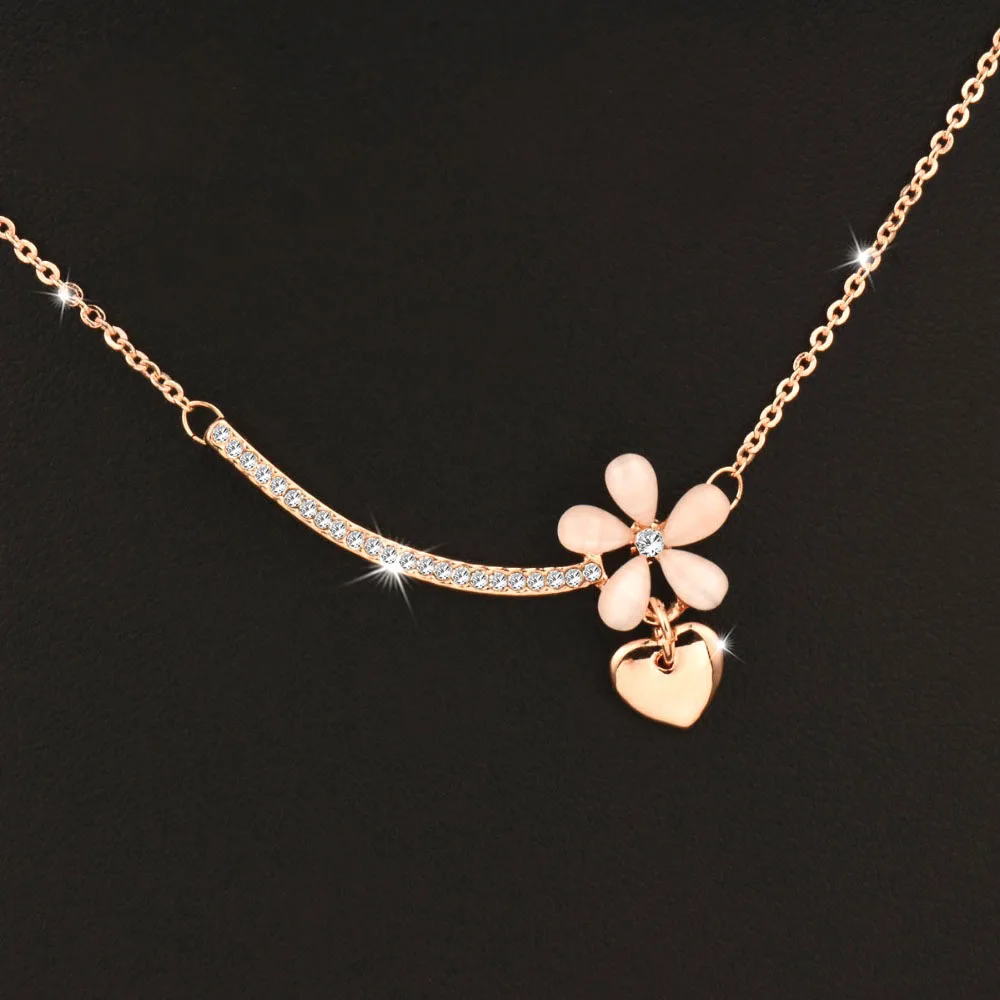 SINLEERY прекрасный опал цветок Сердце Ожерелье Подвески розовое золото цвет короткая цепь для женщин ювелирные аксессуары Xl531 SSE