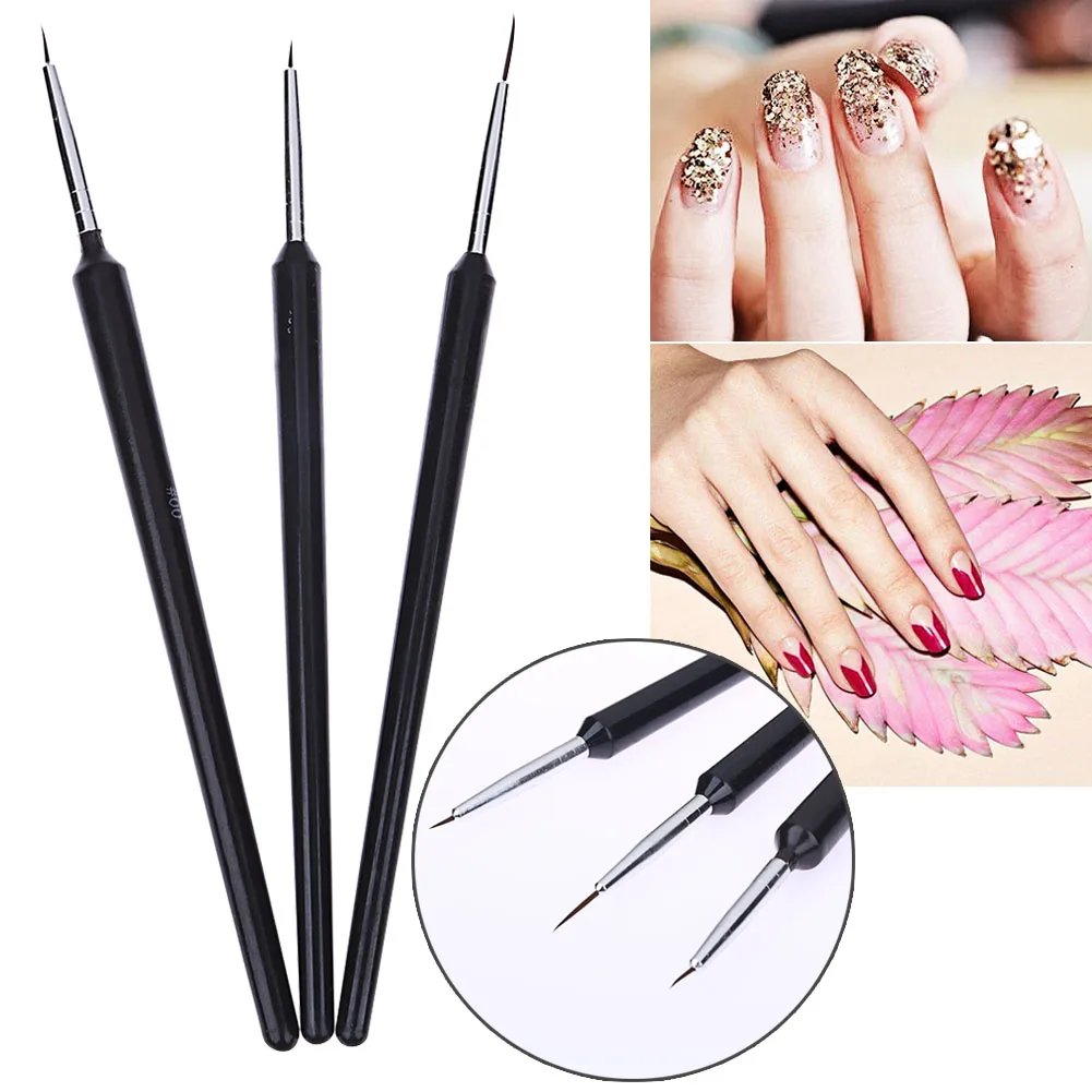 3pcs Nail Art Brush Wood Handle Nylon Hair Nail Art Liner UV Gel