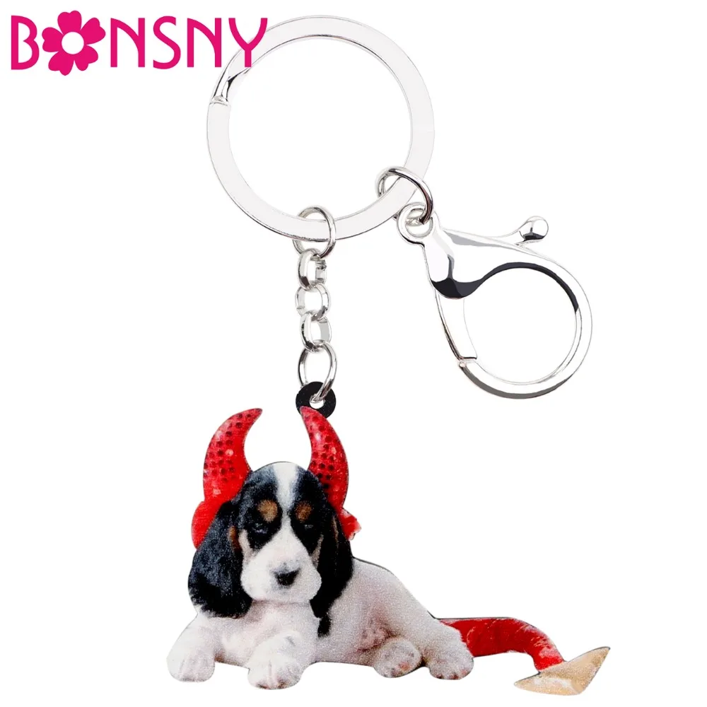 

Bonsny Acrylic Halloween Sweet Devil Cavalier King Charles Spaniel Dog Key Chain Keychain Ring Jewelry For Women Girl Bag Charms