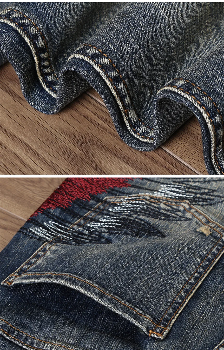 ABOORUN 2018 модные мужские джинсы с вышивкой Винтаж рваные прямые fit джинсовые штаны для мужчин YC1187