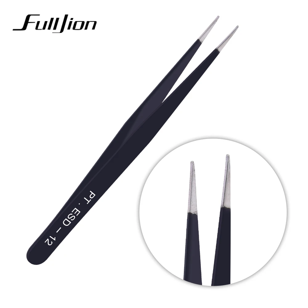 Fulljion для дизайна ногтей, анти-кислотные пинцеты для бровей из нержавеющей стали, черные изогнутые прямые щипцы для наращивания ресниц, инструменты для макияжа ногтей